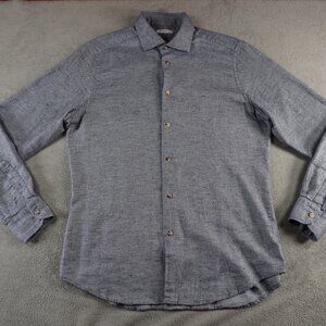 Boglioli Shirt Mens Large 16 / 41 Blue Herringbone Button Up Long Sleeve